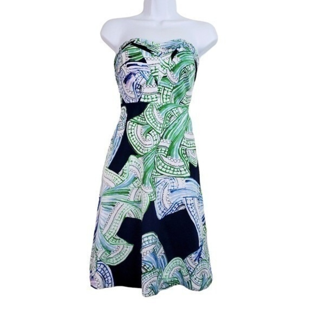 Anthropologie Womens Moulinette Soeurs Donau Green Blue Strapless Dress Size 0